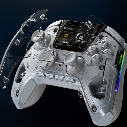 Screen Gaming Controller for PC/Switch/iOS/Android/Steam Deck, 1800mAh Hall Effect Controller with LED, Mapping Buttons, Charging Dock (White)-Version 2. (Notice)Not Compatible with Xbox, PS5 NOW