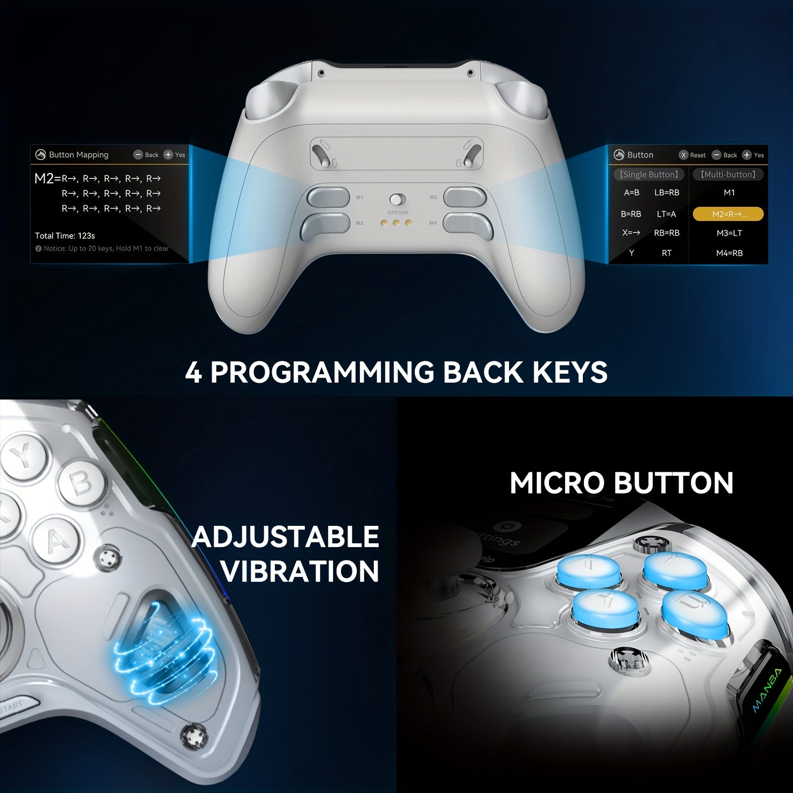 Screen Gaming Controller for PC/Switch/iOS/Android/Steam Deck, 1800mAh Hall Effect Controller with LED, Mapping Buttons, Charging Dock (White)-Version 2. (Notice)Not Compatible with Xbox, PS5 NOW