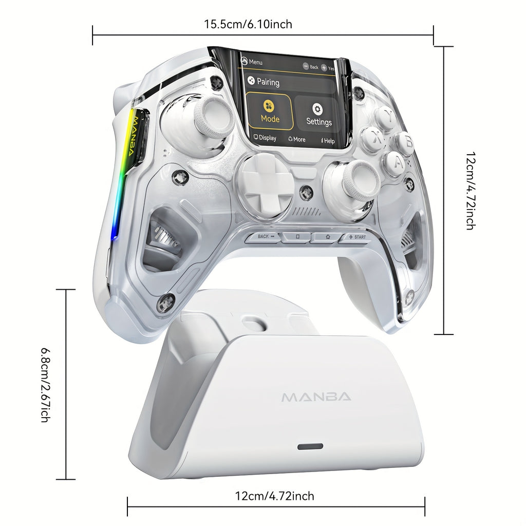 Screen Gaming Controller for PC/Switch/iOS/Android/Steam Deck, 1800mAh Hall Effect Controller with LED, Mapping Buttons, Charging Dock (White)-Version 2. (Notice)Not Compatible with Xbox, PS5 NOW